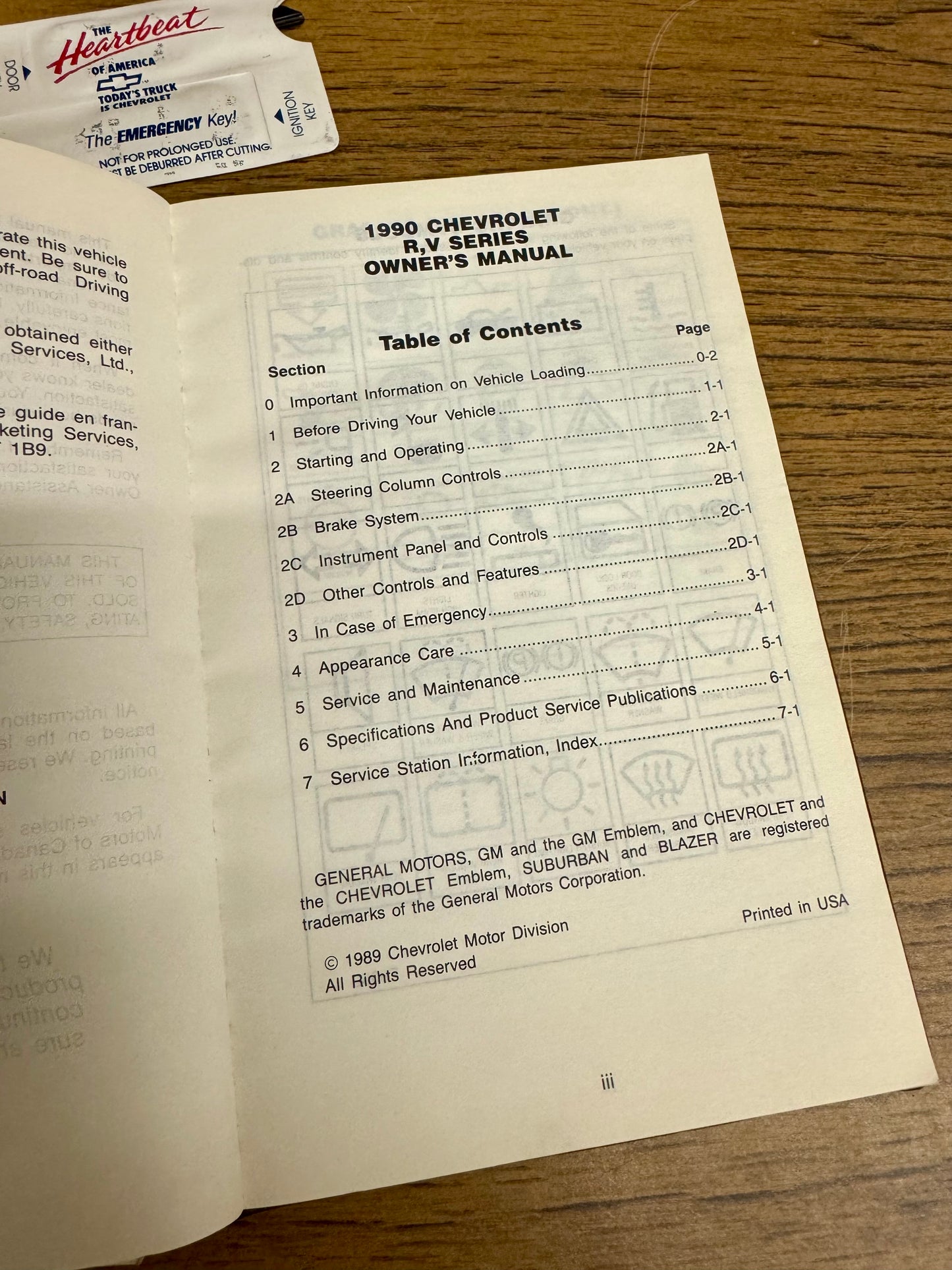1990 Chevrolet R/V series owners manual
